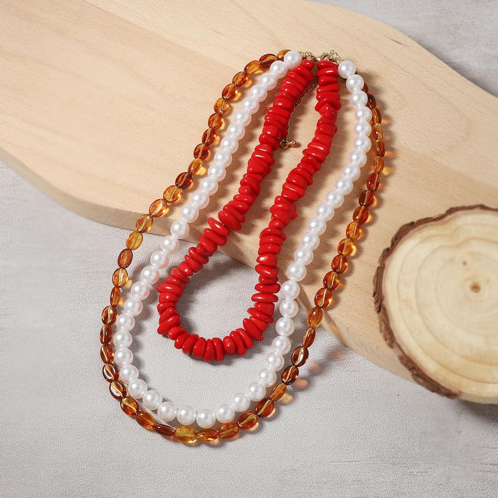 Medieval Vintage retro trend personality creative design sense multi-layered wearing imitation pearl street auction necklace