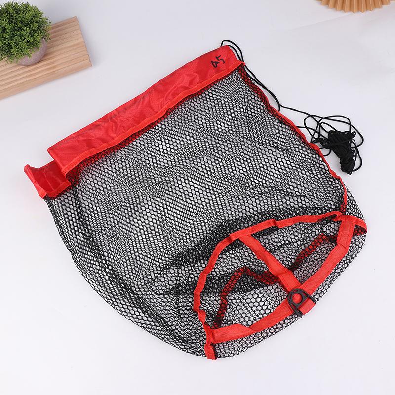 Portable Fishing Landing Net with Drawstring-Folding Thickened Small Grid Mesh Bag for Catch Collection Lightweight Fishing Gear