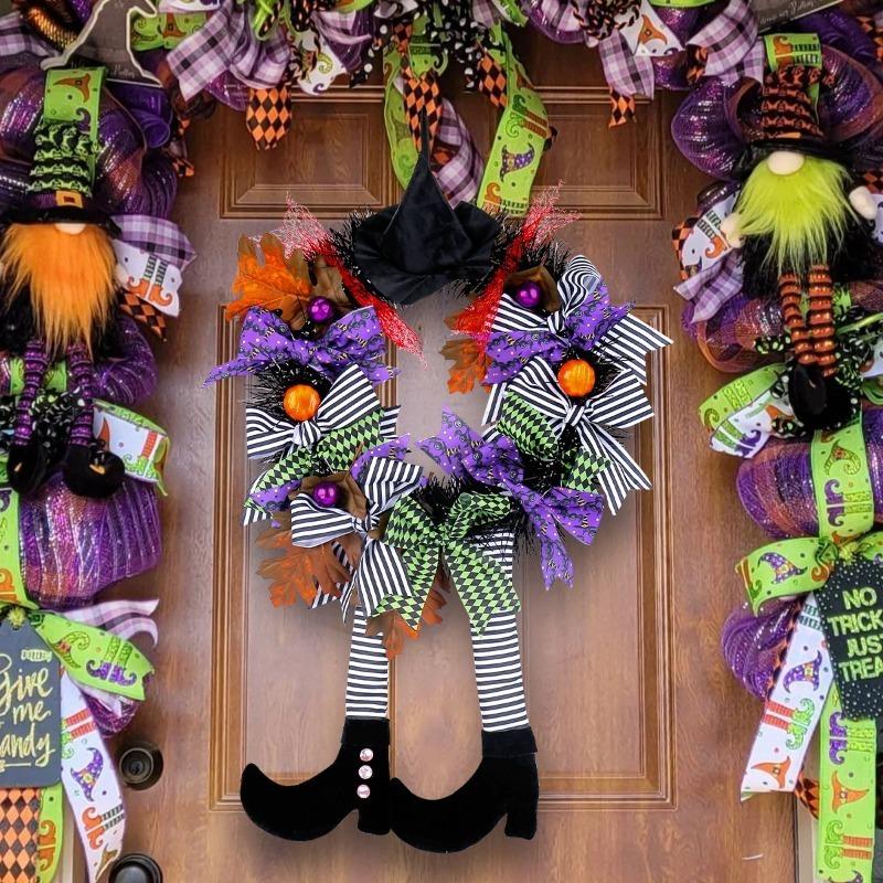 2/1pcsHorror Decoration Ghost House Photo Props Halloween Witch Hat Long Legs Pumpkin Wreath