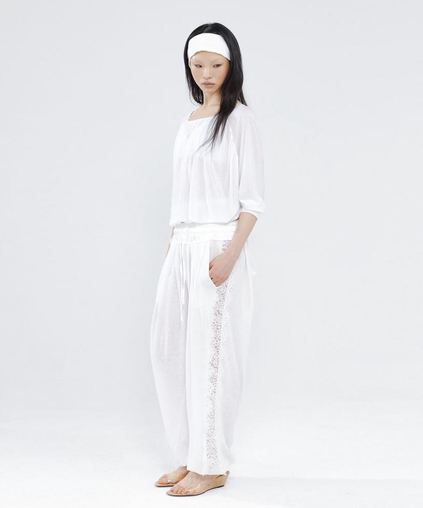 WET TAG Satin Waist Lace Balloon Pants White