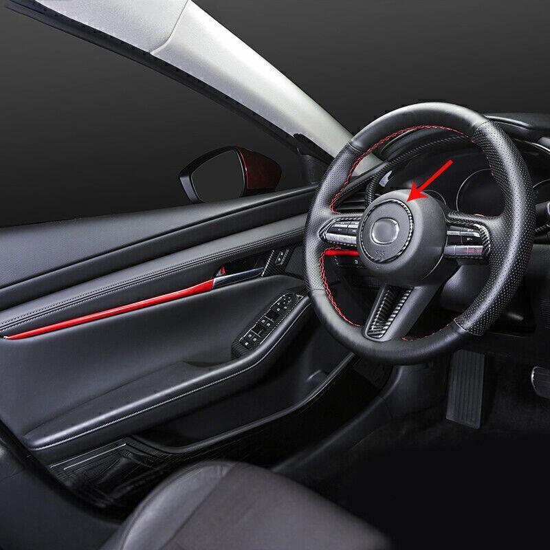 For Mazda 3 Axela 2019-2024 Carbon Fiber Steering Wheel Horn Button Ring Trim