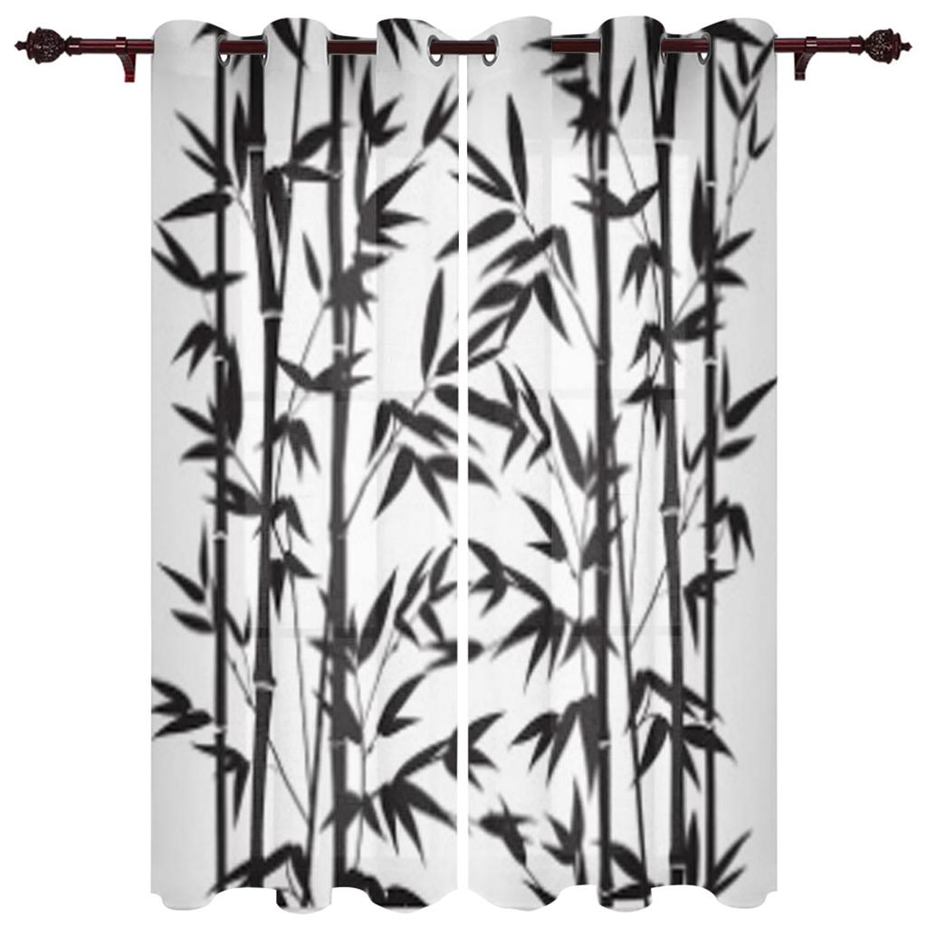 Gold Leaves on Black Background Window Curtain for Living Room Bedroom Home Decor Kitchen for Window Drapes