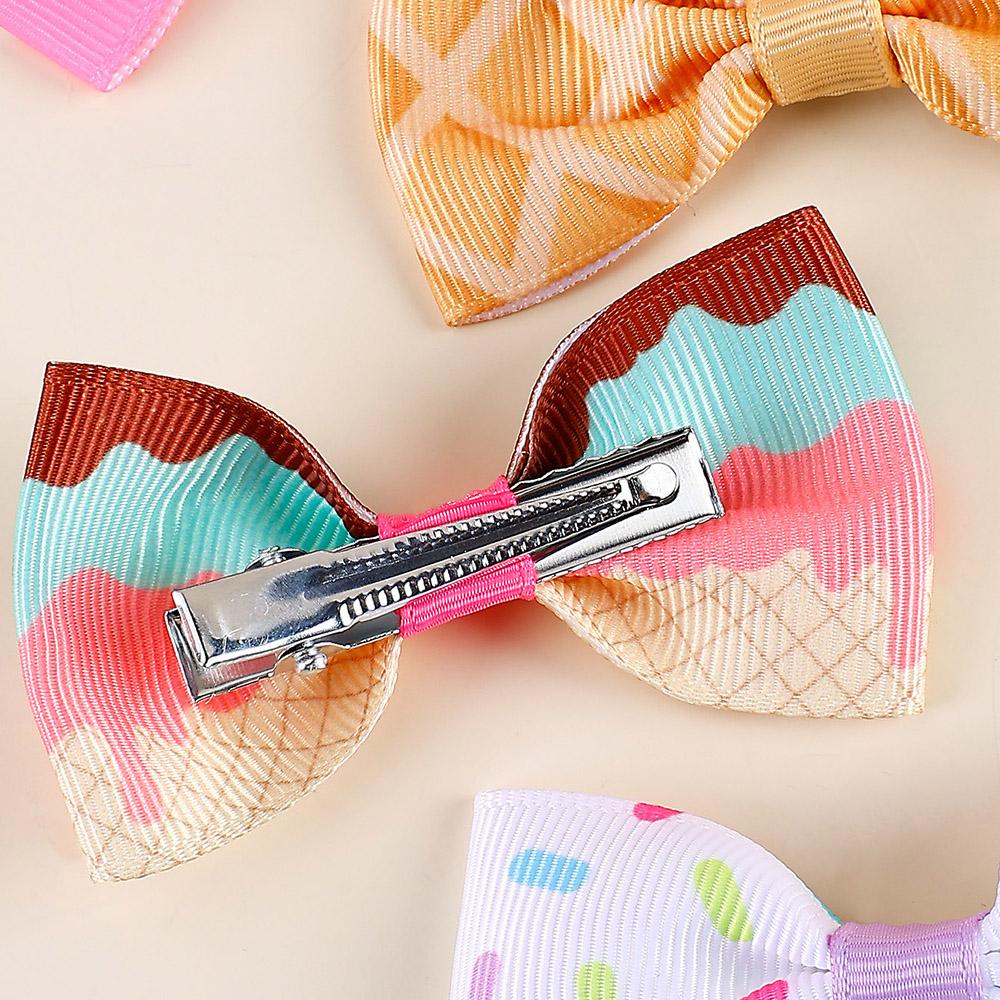 10pcs New Ice Cream Hair Clips for Girls Colourful Bow Hairpin Grosgrain Ribbon Headwear Boutique Barrettes Kid Hair Accessories