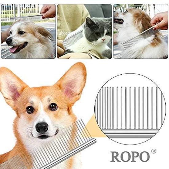 Stainless Steel Dog Comb with Dense Tooth Log Pet Comb for Dogs and Flea Beauty Hair Removal Grooming Shedding Grooming Stainless Pet Comb for Dogs