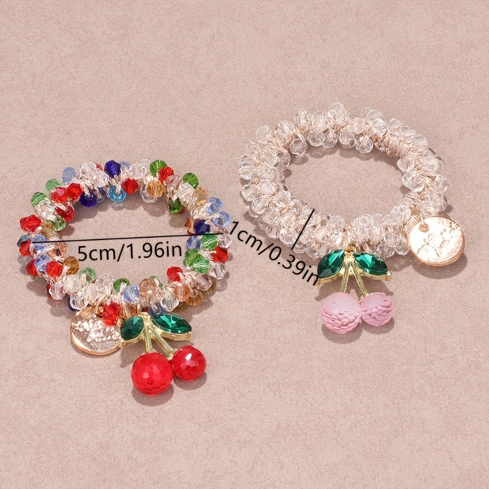 1pc Colorful Crystal Cherry Hair Rope Sweet Rhinestone Hair Ring High Elastic Headband Bracelet Dual Use Tendon Headwear