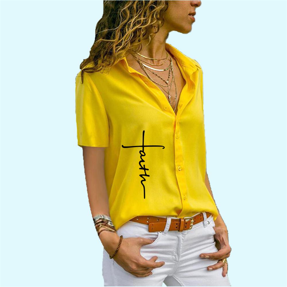 

Женская модная рубашка на пуговицах, летняя повседневная блузка с коротким рукавом и крестообразным принтом из шифона 3XL жёлтый