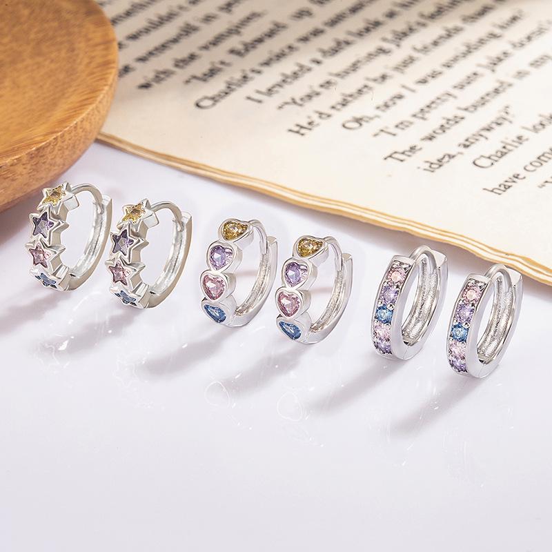 Sweet and Fashionable Multicolor Star and Heart Zircon Ear Clips and Hoops