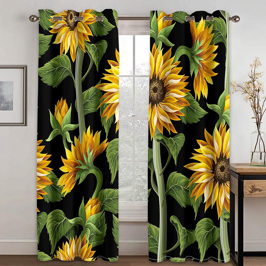 Beautiful Plant Sunflower Daisy Flower Curtain 2 Panel Classical Vintage Home Living Room Bedroom Den Decorative Curtains