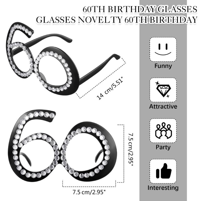 Number Crystal Frame Party Dress-up Glasses for Adults Birthday Christmas Party