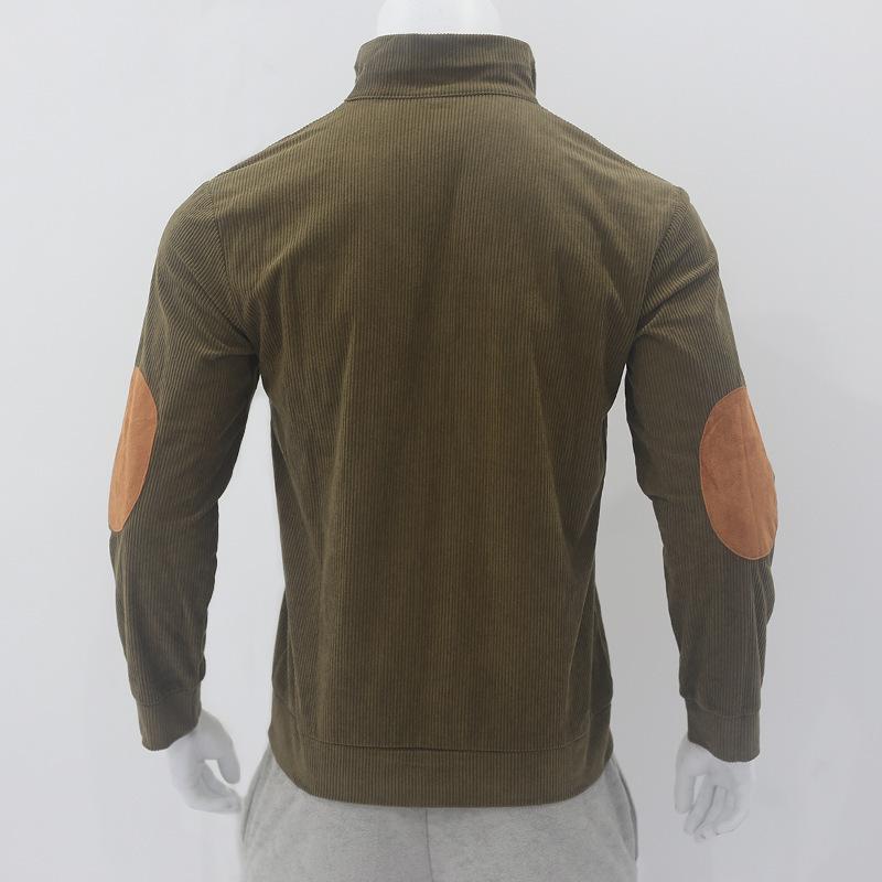 Oversized Men's Casual Stand-Up Collar Long-Sleeved Ribbed Corduroy Sweatshirt