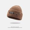 Letter Patch Knitted Hat for Women All Match Fashion Large Head Circumference Woolen Hat Winter Warm Ear Protection Star Pullover Cold Hat