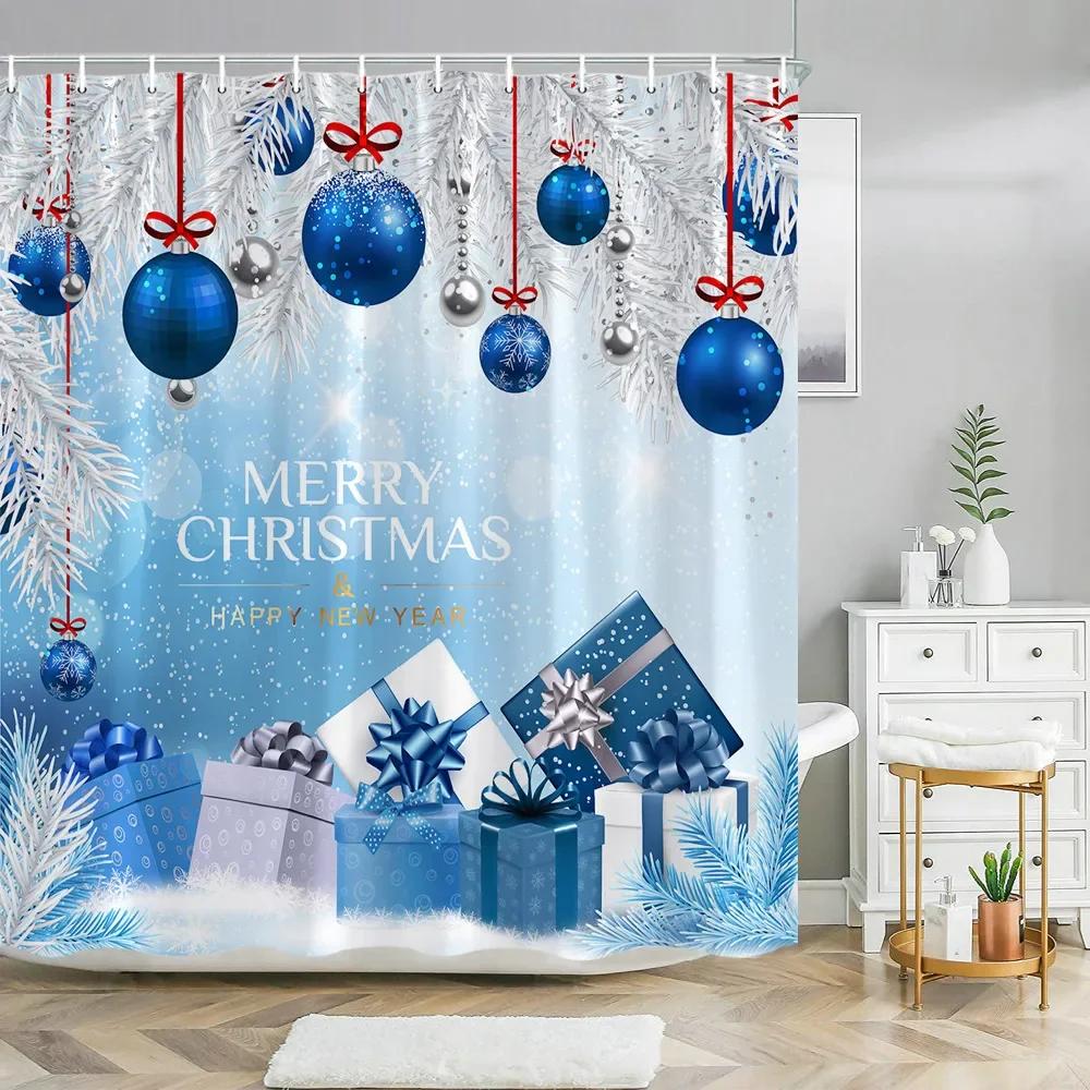 Xmas Decorative Shower Curtains Fireplace Christmas Tree Winter New Year Gift Bathroom Decor Fabric Bath Curtian Hanging