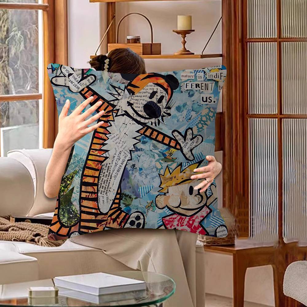 Anime Calvin And Hobbes Cushion Cover Inches Farmhouse Decor Home Throw Pillow Covers For Couch Decorations