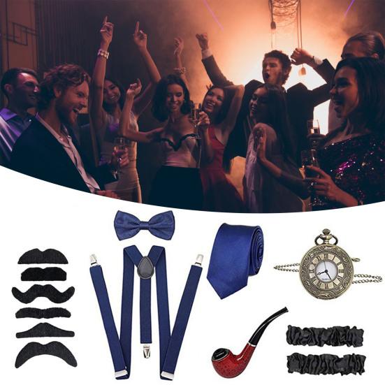 1 Set Cosplay Costume with Newsboy Hat Suspenders Armbands Tied Bow Knot Pocket Watch Dress Up Party Props Fashion