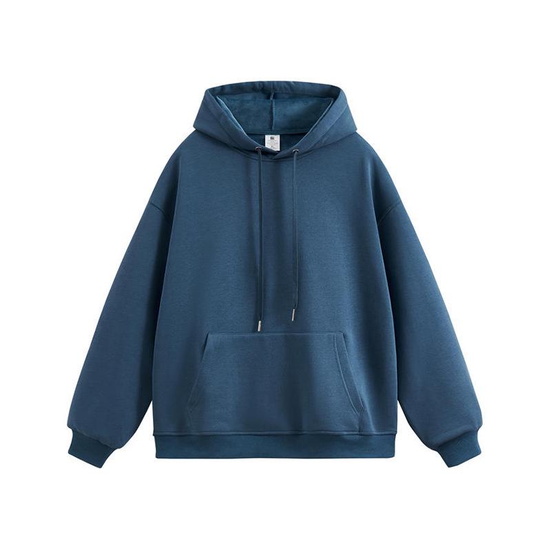 Women's Plus Velvet Thickened 450g Silver Fox Hoodie - Warm, Casual, Loose Fit, Solid Color for Autumn & Winter.