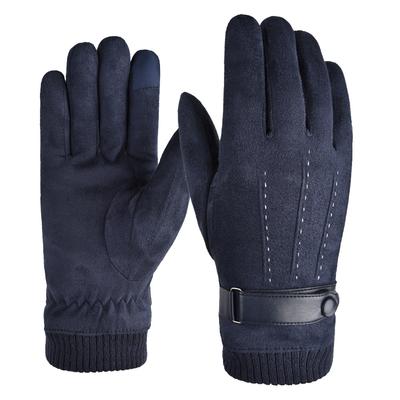 Suede Three Thread Gloves for Men To Keep Warm and Protect Against The Cold In Winter with Thickened Fleece and Touch Screen Motorcycle Gloves
