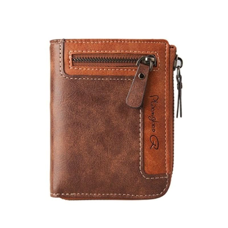 

[ORSUN] men s wallet bifold Stylish and cool compact folding Thin coin purse card holder male (Brown)