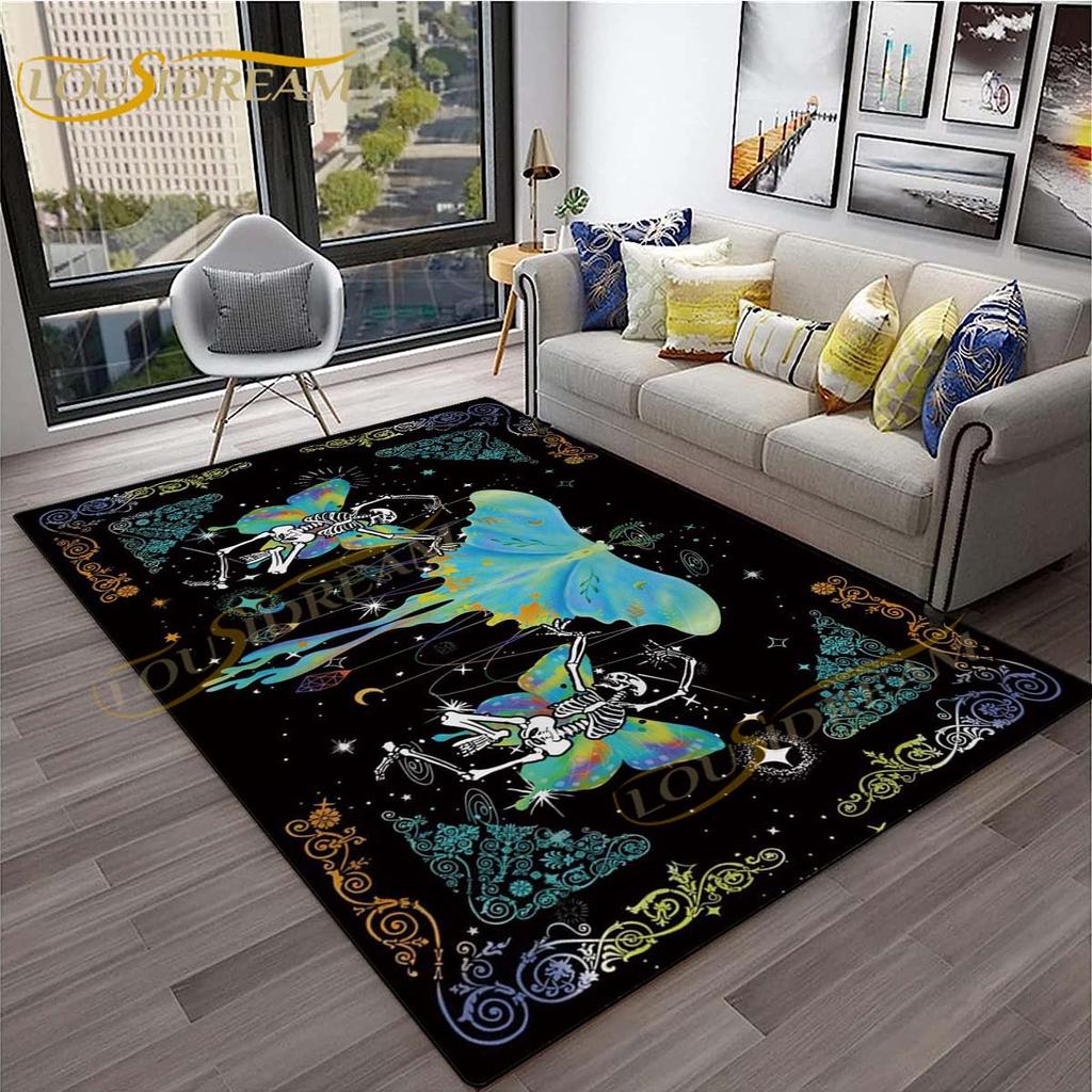 3D-Teppich mit Baum des Lebens, geheimnisvoller Tarotkarten-Teppich für Schlafzimmer, Wohnzimmer, Schlangenteppiche, Boho-Mondphase und Sterne, Schmetterlingsteppich