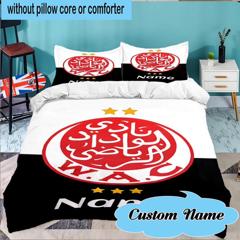 Custom Name Wydad Football Club Crest Bedding Set 3pcs, Bedding Set Including 1pc Duvet Cover And 2pcs Pillowcases for Bedroom, Dormitory Gift