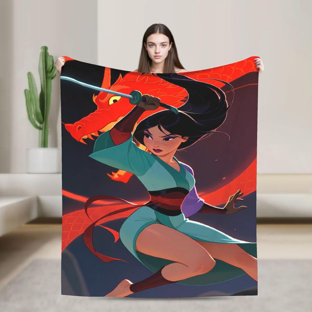 Mulan Mushu Flannel Blanket Winter Super Warm Bedding Throws for Kids Home Decor Graphic Bedspread Sofa Bed Cover