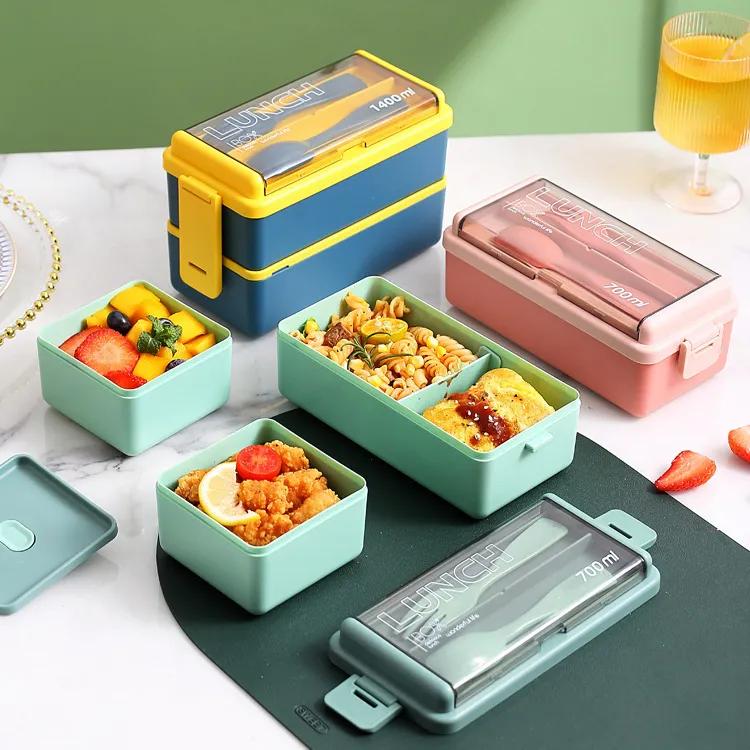 Double Layer Portable Lunch Box For Kids With Fork and Spoon Microwave Bento Boxes Dinnerware Set Food Storage Container YFA2052