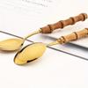 8pcs Golden Teaspoon, Stirring Spoon Bamboo Handle Ice Cream Spoon, Coffee Tea Spoon Set, Food Grade 304 Tablespoons, 6.3-inch