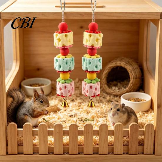 Cockatiel Chewing Toy Parrot Beak Grinding Stone, Bird Chew with Bell And Colorful Beads, Enrichment Toy, Cage Accessory for Budgies Cockatiels Small