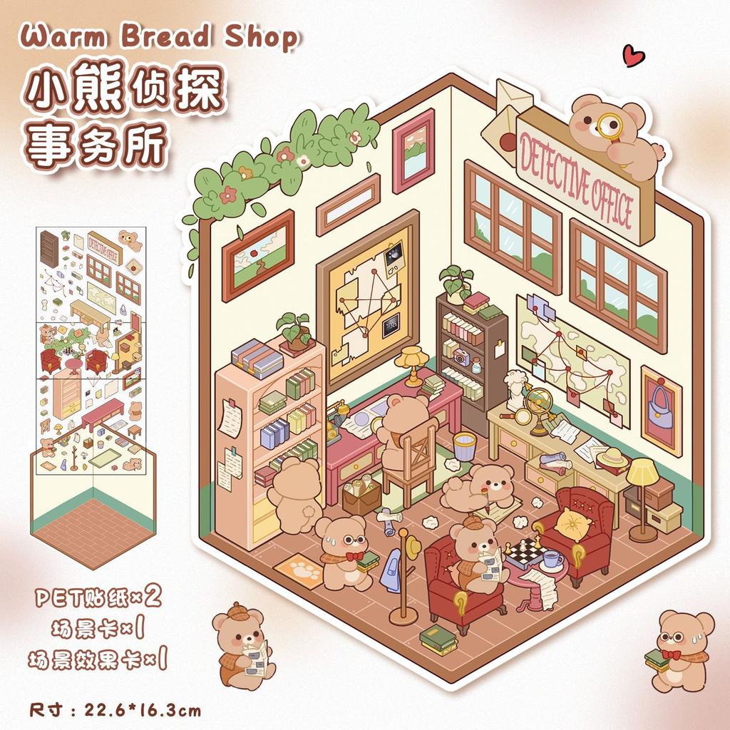 Cartoon Landscaping Sticker Cute 3D Three-dimensional Hut Creative Miniature Scene Sticker Decompression Handbook Sticker