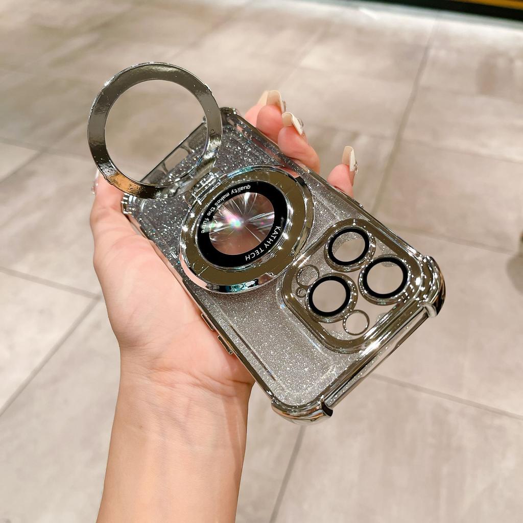 Space case Magnetic suction bracket is suitable for iPhone17 mobile phone case electroplating four corners anti-drop Apple 16 all-inclusive protective