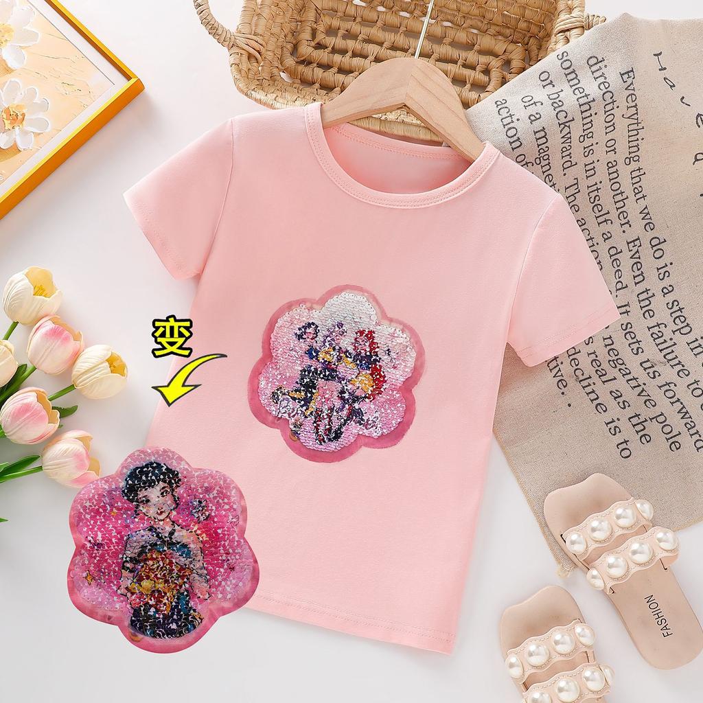 Little Witch Hunters T-Shirt Summer Kids Cartoon KPOP Sequins Shimmering Pattern T-Shirt