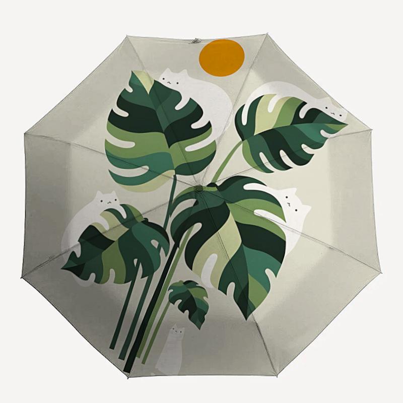 

1pc Cat Plant Automatic Open/Close Umbrella Sturdy Iron Frame, Compact Travel Umbrella - Perfect Gift for Women, Men, Birthdays, Anniversari