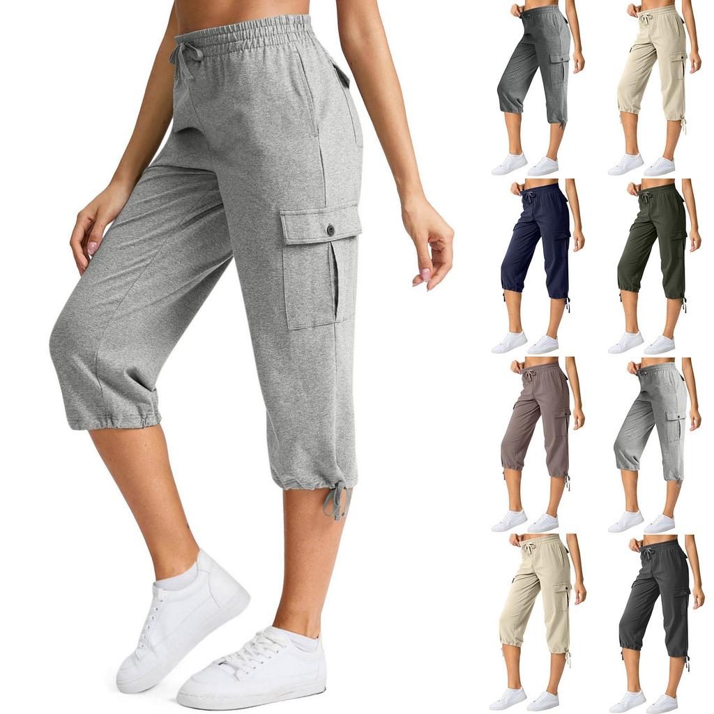 Womens Cotton Cargo Capris With 6 Pockets Lightweight Outdoor Travel Casual Comfy Summer Pants