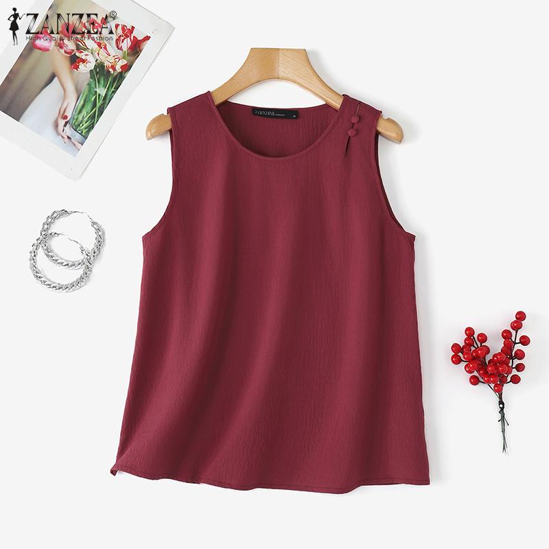 ZANZEA Women Casual Round Neck Summer Sleeveless Tank Tops