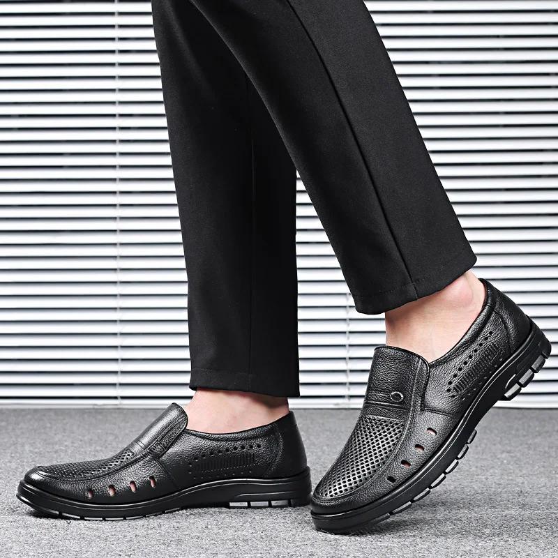

FashionHollow Cow Leather Casual Shoes for Men New Designer Soft Sole Men s Loafers Summer Autumn Fashion Business Male Dress Shoes 38