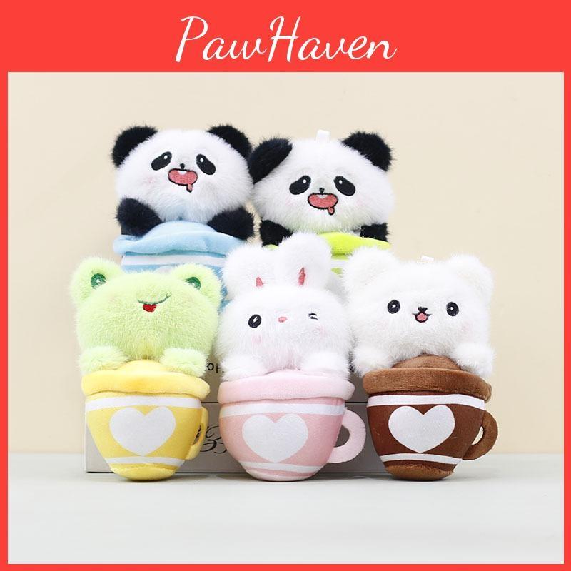 Shaped Animal Plush Keychain Soft Teacup Design Durable Stuffed Toy Gift For