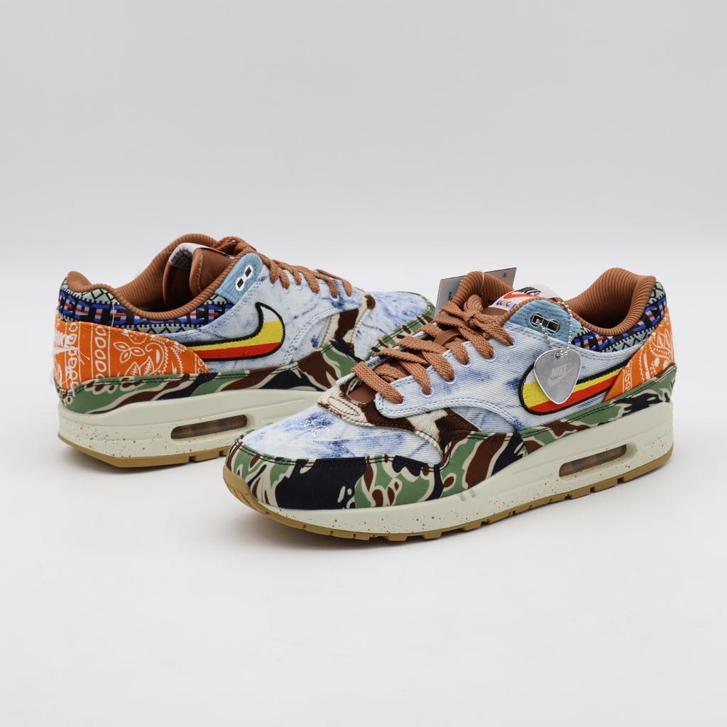 DN1803-900 Conceptos Nike Air Max 1 Sail Pesado Negro Denim Desgastado Azul Camuflaje (de los hombres)