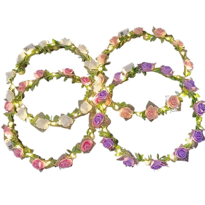 1PC Light Up Headdress Hair Accessories Wreath Hairband Party LED Headband 12 Flowers