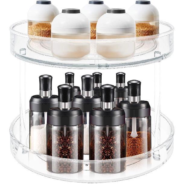 VAEHOLD 2 Tier Lazy Susan Turntable Spice Rack Organizer for Kitchen Cabinet, Farmhouse Tiered Tray Decorative Trays for Fruit, Snacks - Organizer
