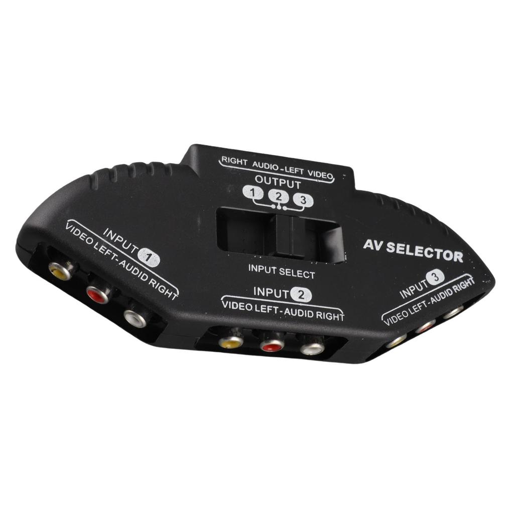 ABS Selector 3 Out Video Black Selector with AV Cable Splitter, Black, In/1 Splitter,