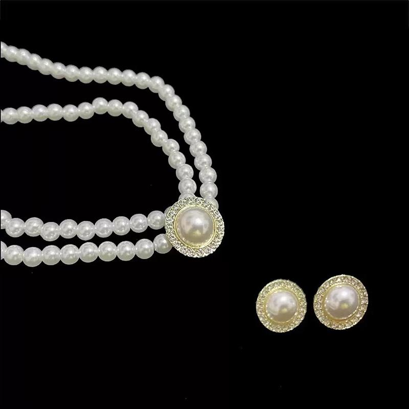 Elegant Vintage Pearl Necklace Earring Set Women Party Wedding Daily Decoration Jewelry