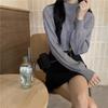 Women's Black Sweater Half Turtleneck Knitwear with Lantern Sleeves Slim Fit Long Sleeve Top for Autumn and Winter Base Layer