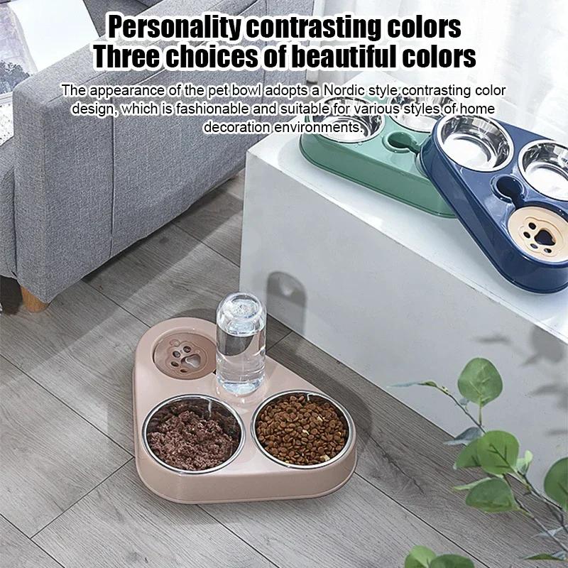 3-in-1 Pet Feeder Bowl Set with Water Bottle, Automatic Drinking & Double Stainless Steel Food Bowls for Dogs & Cats