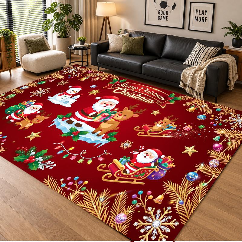 Christmas Theme Floor Carpet, Soft Area Rug, Xmas Indoor Home Holiday Decoration