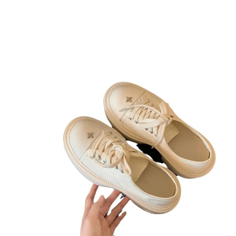 Platform Canvas Shoes Women's Spring and Autumn Height Increase Muffin Single Shoes Sports Little White Shoes Women's Shoes White Black and White