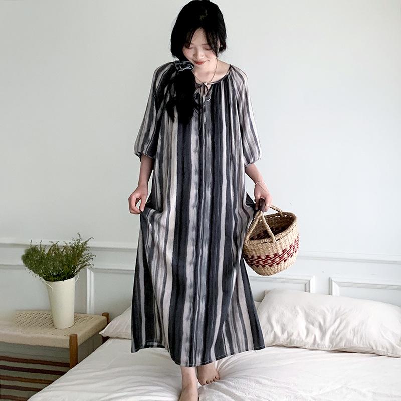 1011 new cotton and silk nightdress women's summer short-sleeved pajamas cartoon pony element long loose cotton silk skirt can be worn outside