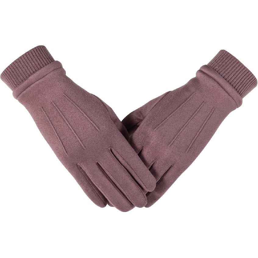 Winter Suede Gloves Women, Warm Wool Lining Touchscreen Texting