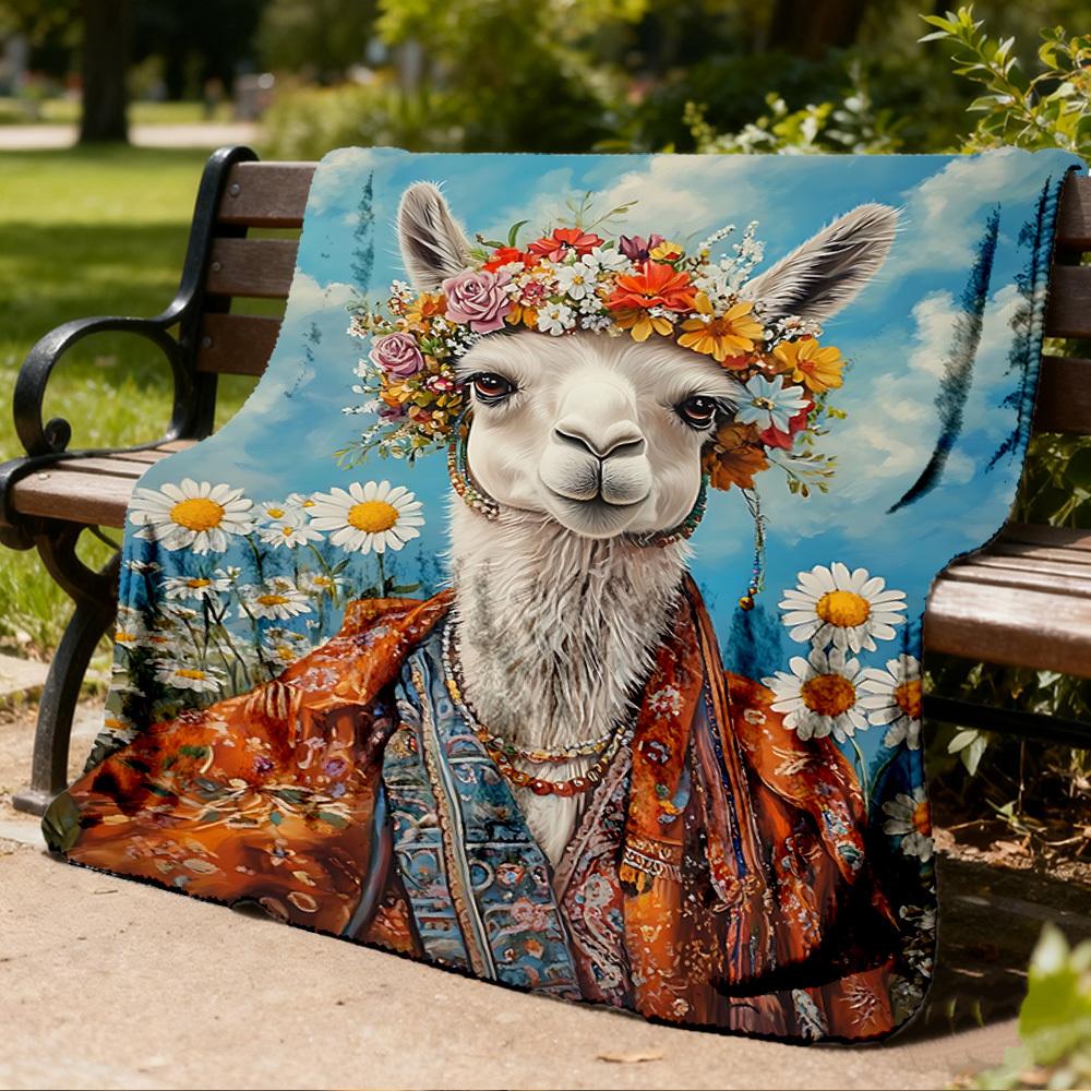 1pc Floral Llama Jacket Outdoor Blanket - Lightweight Flannel Throw For Travel, Camping, Livingroom, Couch, Chair yy251114246