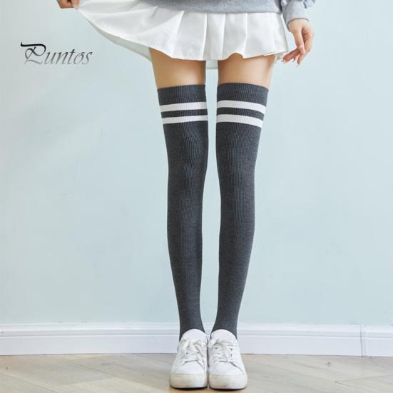Women Thigh Socks 1 Pair Stockings High Elasticity Soft Solid Color Over The Knee Striped Keep Warm Lolita Flexible Anti-shrink Winter for School