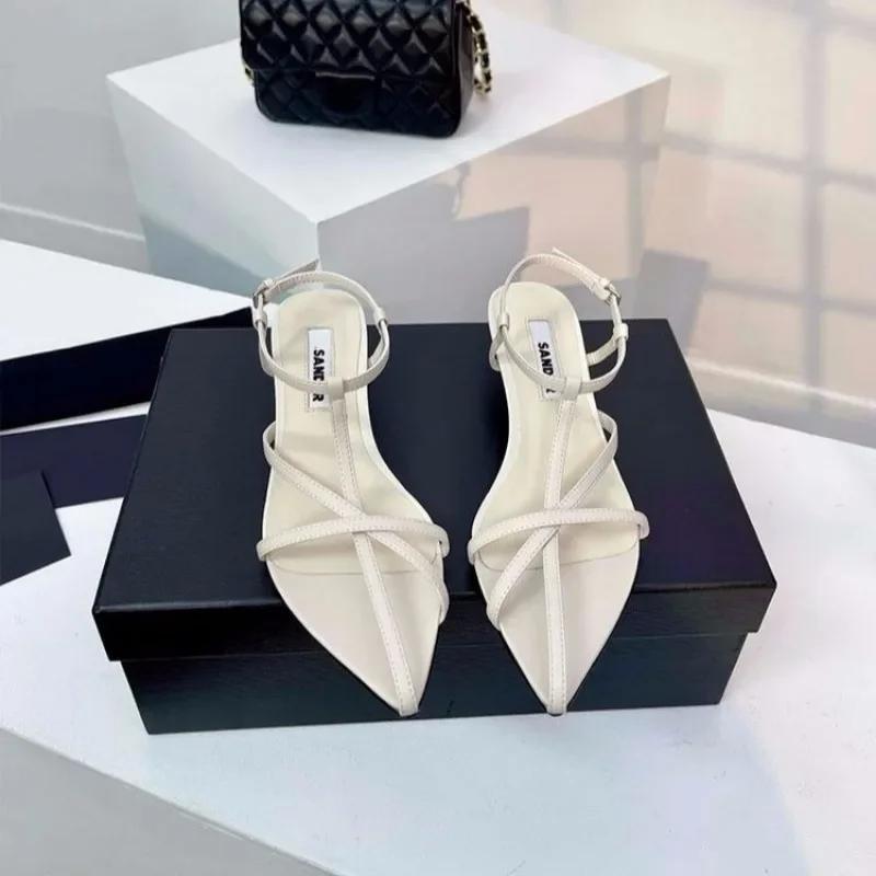 Fashion Ladies Shoes Slingbacks Women's Sandals Elegant Dress Sandals Women Narrow Band Pointed Toe Buckle Strap Thin Heels Shoes Women