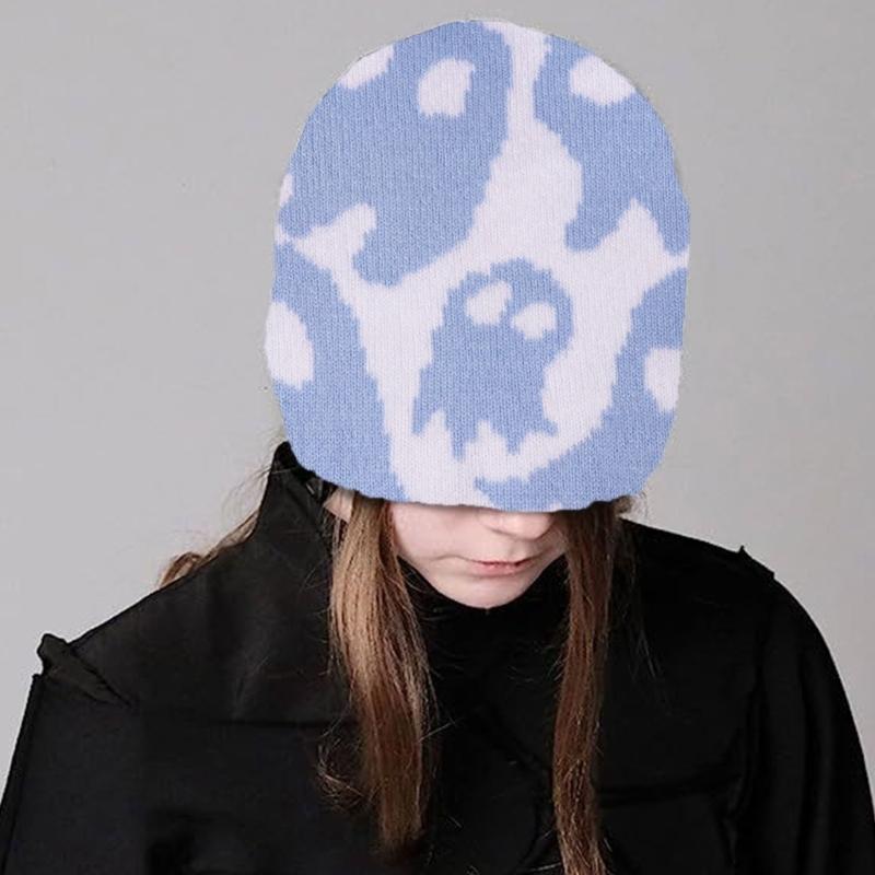 Halloween Skull Hat Unisex Knit Versatile Hat Knit Party Holiday Winter Warm Hat Fun Print Theme